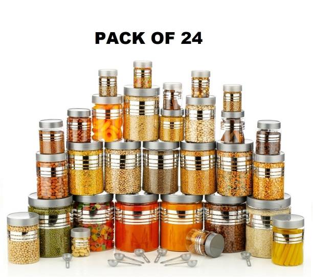 Serenity AMAZING DESIGN OF GROCERY CONTAINER PRINTED SILVER CONTAINER WITH SPOON SET  - 1200 ml, 650 ml, 350 ml, 250 ml