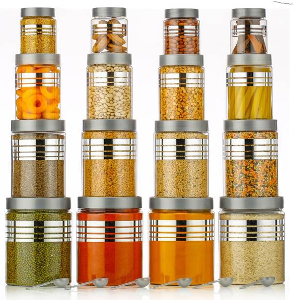 Mataiva Kitchen Storage Jar and Container Set Of 16, With 16 pcs Spoon Set  - 250 ml, 350 ml, 650 ml, 1200 ml प्लास्टिक ग्रोसरी कंटेनर