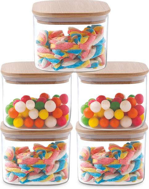 Allo Kitchen Food Storage Jars With Wooden Lid for Tea, Coffee, Masala | Square Jar  - 300 ml