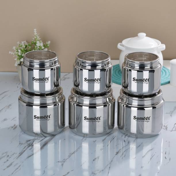 Sumeet Stainless Steel Canister/Storage Containers with See Through Lid, Combo of 6 Pcs  - 400 ml, 800 ml