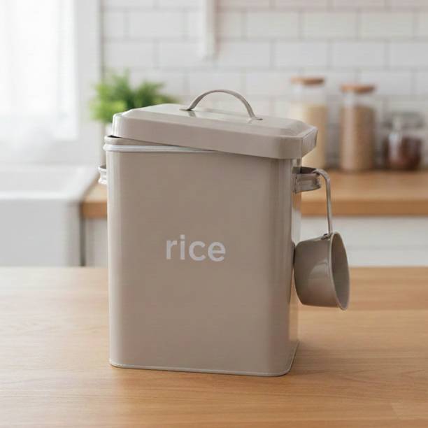 Stan99 Metal Rice Storage Container with Measuring Cup and Airtight Lid  - 8 L