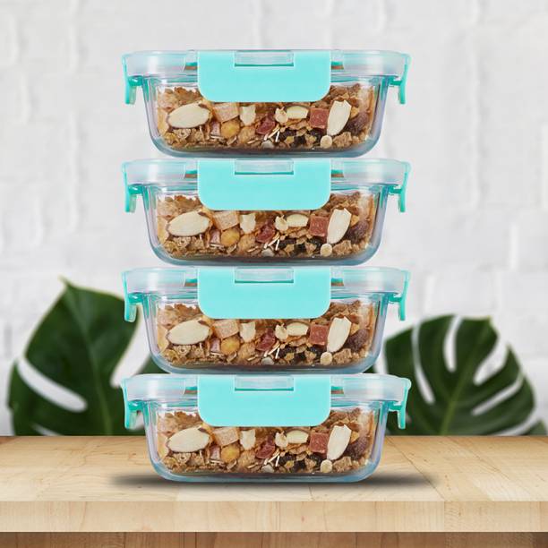 Allo FoodSafe Rectangle Microwave Safe Glass Storage Containers with Detachable Lock  - 370 ml काँच यूटीलिटी कंटेनर