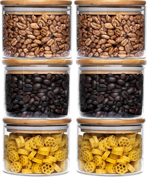 Allo Kitchen Food Storage Jars With Wooden Lid for Tea, Coffee, Masala | Round Jar  - 300 ml