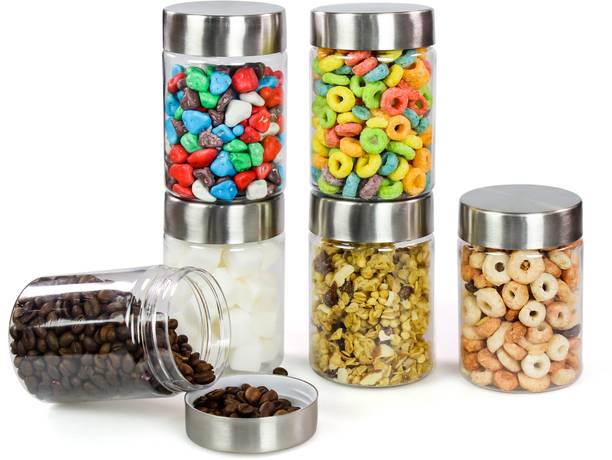Pearlpet Transparent Plus Jar Container for Kitchen Storage Set , Set of 6 Pieces  - 300 ml