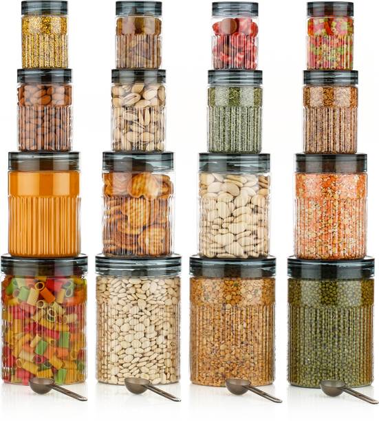NORVIUM Premium Air Tight Modular Kitchen Plastic Storage Containers Jars Combo Set  - 1200 ml, 650 ml, 350 ml, 250 ml