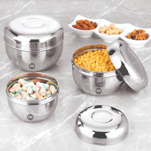 MARU Stainless Steel Apple Shaped Kitchen Storage Containers| Set of 3Pcs  - 500 ml, 750 ml, 1200 ml स्टील यूटीलिटी कंटेनर