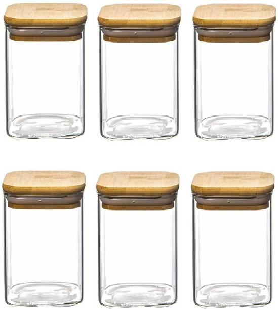 IndusBay Glass, Wooden Cookie Jar  - 270 ml