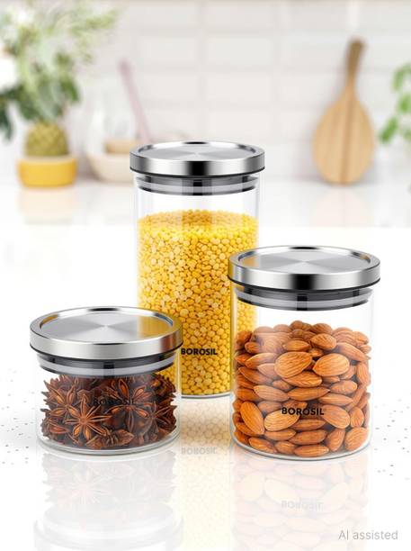 BOROSIL Glass Grocery Container - 1800 ml Pack of 3, Clear
