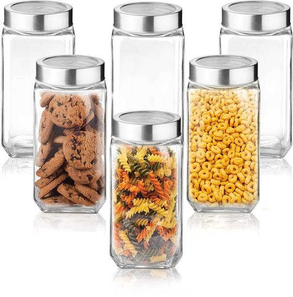 CROCO JAR 1000 ml Each, Set of 6, Transparent| BPA Free | Storage Jar  - 1000 ml