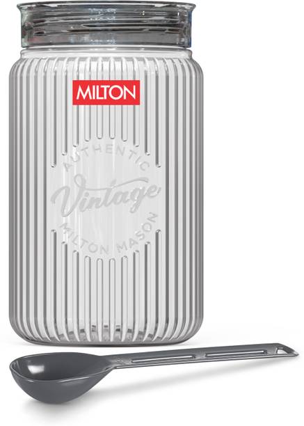 MILTON Olive Plastic Container with Lids, 1 Litres, Clear Food Storage Jars for Kitchen  - 1 L