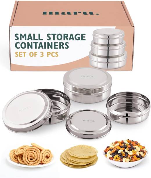 MARU Chapati Chocolate Dabba Flat |Slim and Sleek Canisters/Puri Dabba/Storage Jars Size 7,8,9  - 300 ml, 475 ml, 600 ml स्टील यूटीलिटी कंटेनर