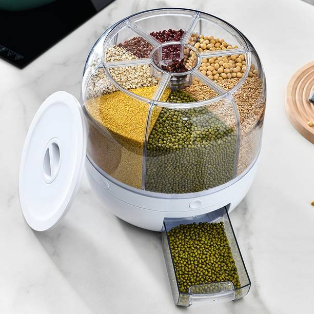MYOZ 6-Compartment Grain Dispenser, Rotating Cereal Storage Box for Kitchen  - 6 kg