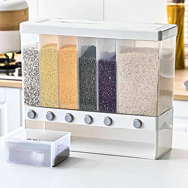 MYOZ 6-Compartment Grain Dispenser, Rotating Cereal Storage Box for Kitchen  - 6 kg