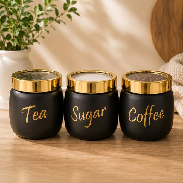BELLORA HOME Tea Coffee Sugar-GoldBlack -550ml-Set of 3 - 550 ml