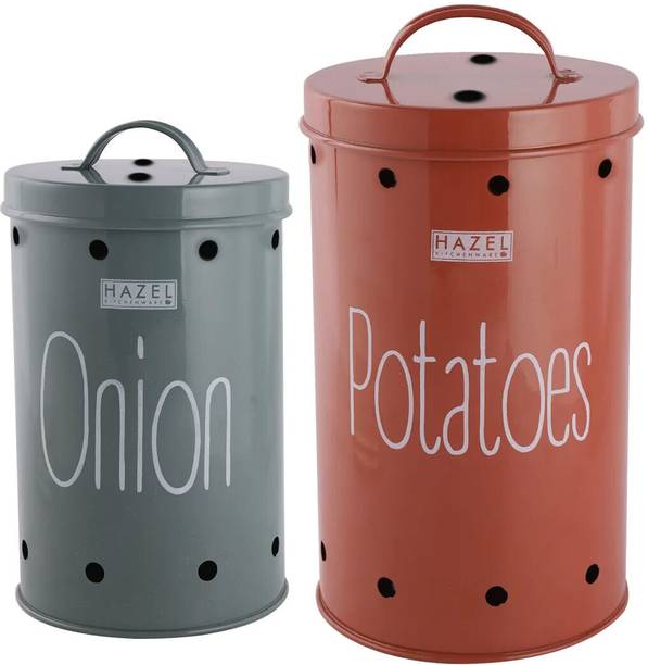 HAZEL Onion Potato Storage Container For Kitchen with Lid,Set of 2  - 0 ml लोहा ग्रोसरी कंटेनर
