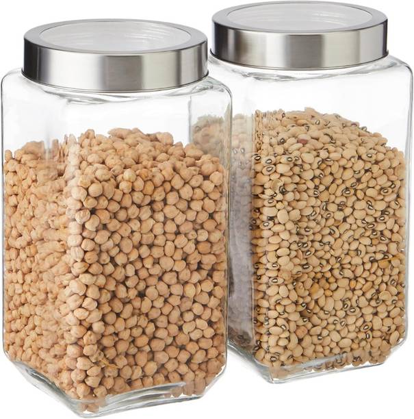 GLOZEEROX Glass, Stainless Steel Grocery Container  - 1000 ml