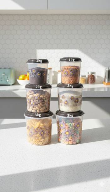 Veksin Plastic Grocery Container  - 1000 ml, 1000 ml, 2000 ml, 2000 ml, 3000 ml, 3000 ml