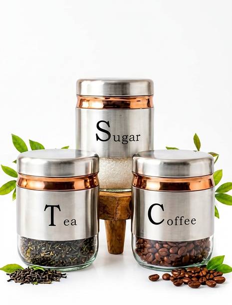 DRHUB Glass, Stainless Steel Tea Coffee & Sugar Contain...