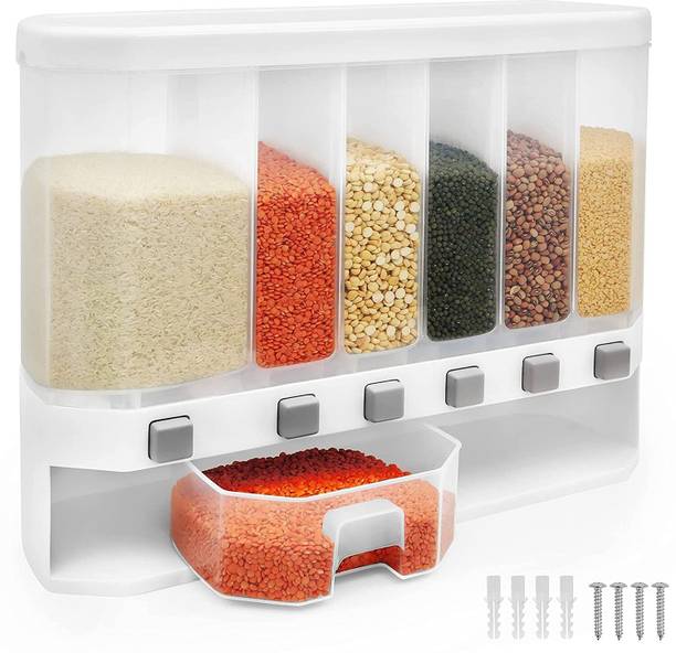 funlot Premium 6-Grid Wall-Mounted Food Dispenser Storage Solution for Grains Dry Foods  - 5 kg