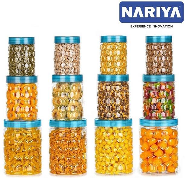 nariya PLASTIC GROCERY CONTAINER SET IN BLACK COLOR BPA FREE CONTAINER FOOD GRADE JAR  - 1200 ml, 650 ml, 350 ml
