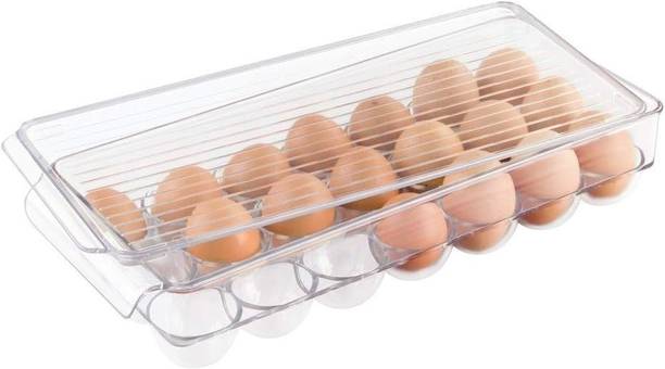 JIGSHTIAL Kitchen Acrylic Egg Holder | BPA Free Fridge Organizer with Lid  - 1.5 dozen