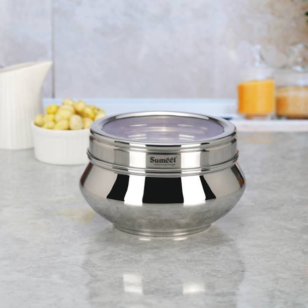 Sumeet S.S Handi Shape Canister/Storage Container Set with Transparent See Through Lid  - 800 ml