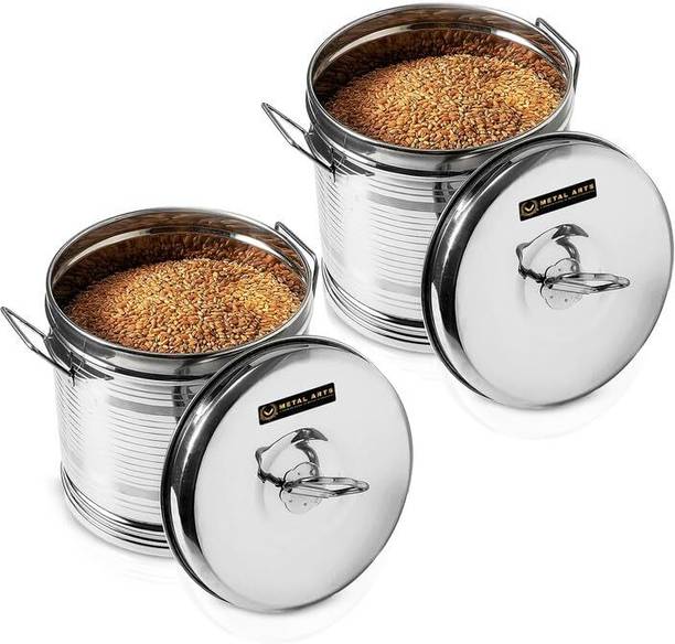 V Metal Arts Steel Rice Storage Container 5KG Set of 2 | Steel Kothi | Steel Storage Box  - 5 kg
