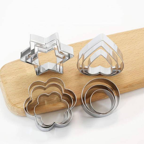 SYGA 12 Pieces Cookie Cutter Stainless Steel Cookie Cutter With 4 Shape Cookie & Biscuit Press Pump
