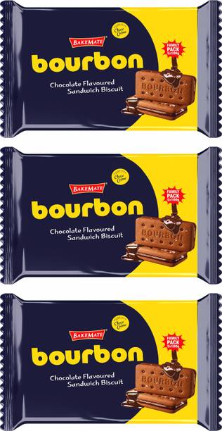 BAKEMATE Bourbon Cream Biscuits with Chocolate| Biscuits Family Pack Cream Sandwich Biscuit