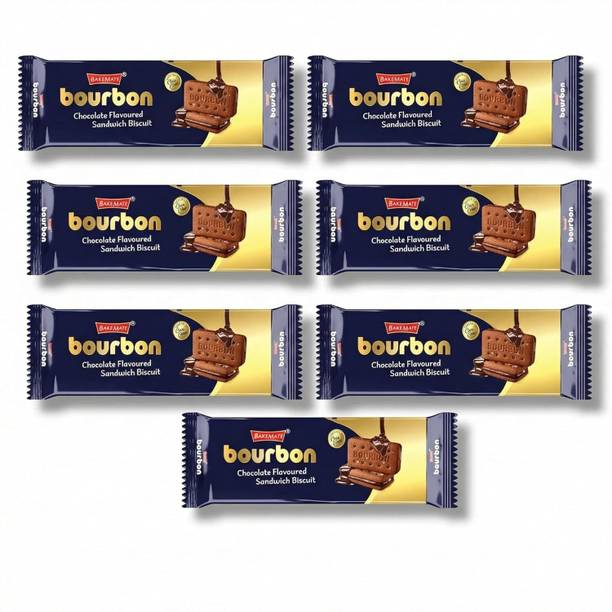 BAKEMATE Bourbon Chocolate Flavored Cream Filled Biscuits (135G X 7 Pc) Cream Sandwich Biscuit