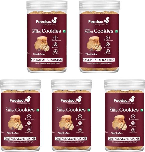 Feedsco Millet Oatmeal & Raisins Cookies - Multigrain, Premium Healthy (Each Pack 75g) Cookies Biscuit