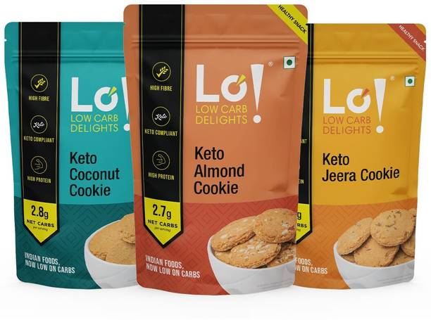 Lo! Foods Keto Cookies Combo, Low Carb Diabetic Friendly Sugar Free Bisuits 100g x 3 Digestive Biscuit