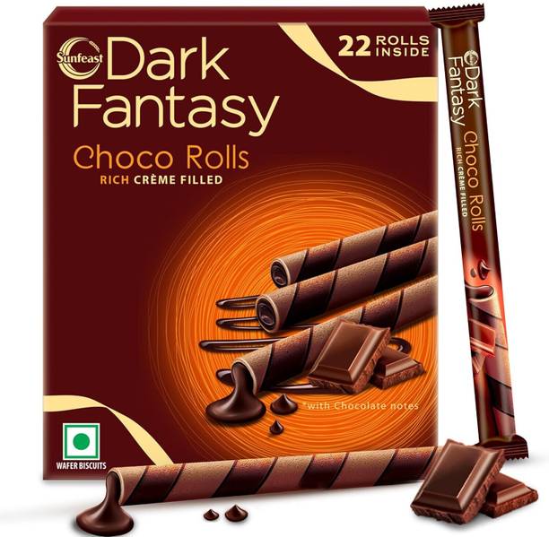 Sunfeast Dark Fantasy CHOCOROLLS Crunchy Wafer Roll with Rich Molten Filling KIDS SPECIAL Cookies Biscuit