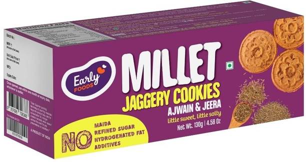 Early Foods Ajwain & Jeera Jaggery Cookies, 130g Sweet & Salty Biscuit