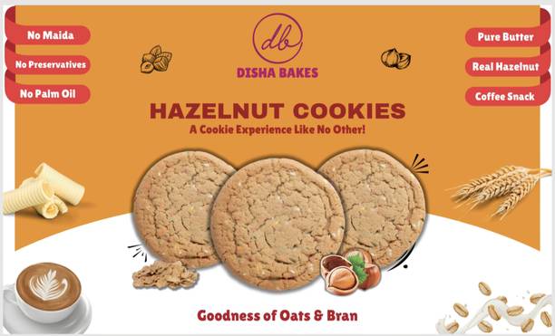 Disha Bakes Hazelnut Cookies, Oats & Bran, No Preservatives, Pure Butter Coffee Snack Cookies Biscuit