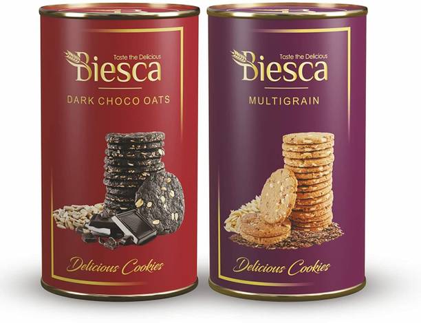 Biesca Dark Choco Oats Cookies 160g and Multigrain Cookies 170g (Combo Pack) Cookies Biscuit