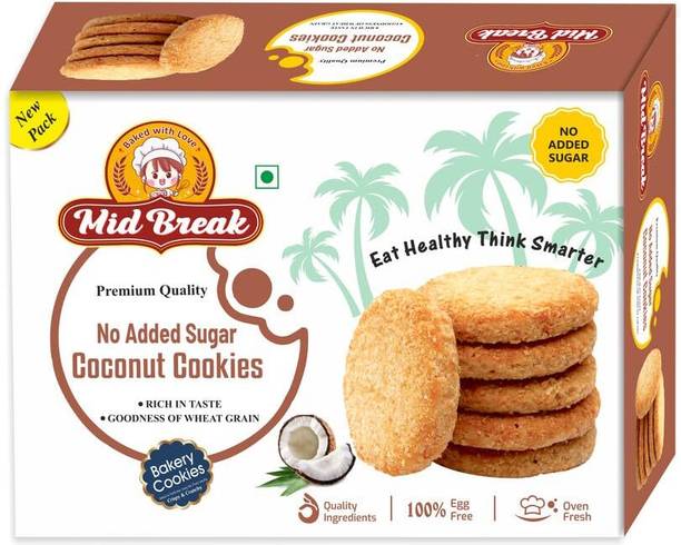 MidBreak No Added Sugar | High In Fibre | Good For Guts | Pack of 1 Coconut Cookies Biscuit