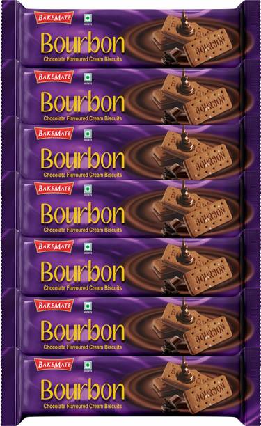 BAKEMATE Bourbon Chocolate Flavored Cream Filled Biscuits (135G X 7 Pc) Cream Sandwich Biscuit