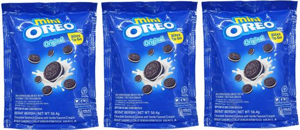 Decadent Foods Oreo Mini Biscuits 58.4g × 3 Packs | Chocolate Sandwich Cookies Plain Biscuit