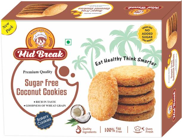 MidBreak Sugar Free Coconut Biscuits | High In Fibre | Good For Guts | Pack of 1 Cookies Biscuit