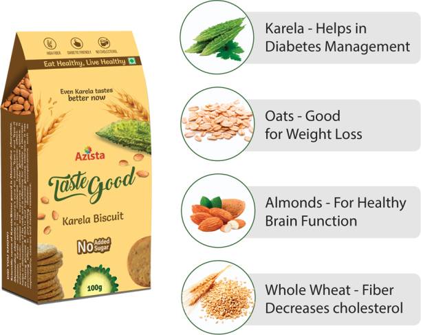 Azista Diabetic Combo - Tastegood Karela Biscuits 4 Packs and Trigotab 1 Pack Digestive
