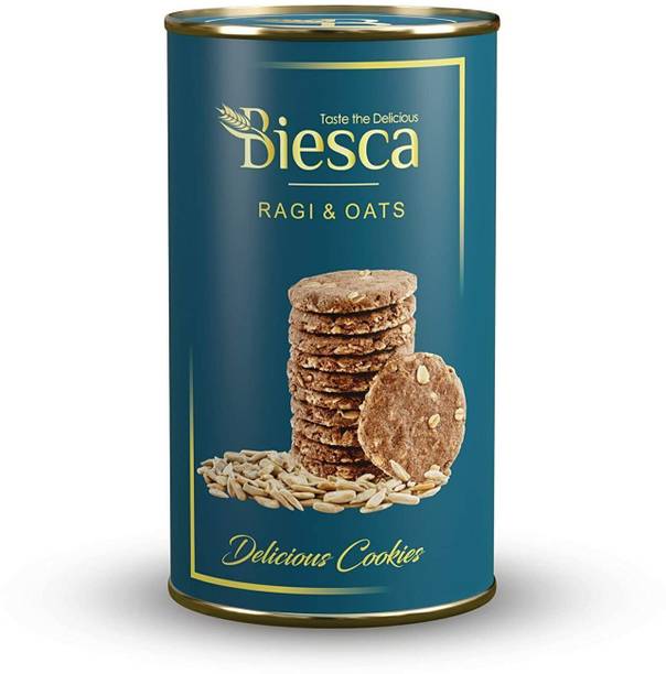 Biesca Ragi & Oats Cookies with Organic Ragi Flour, Jumbo Oats, Butter and Milk Cookies Biscuit