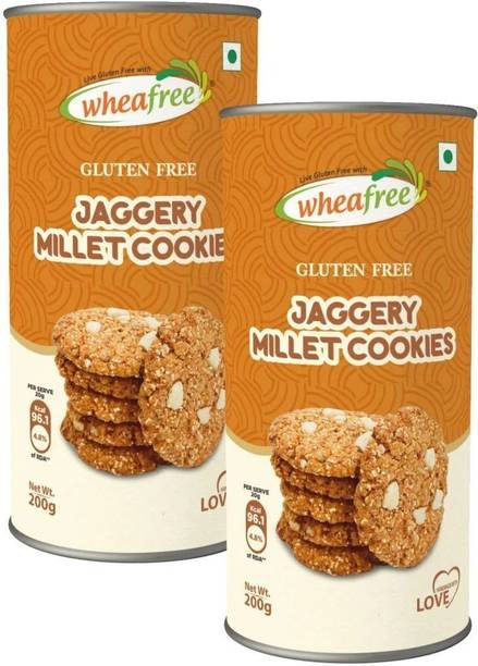 wheafree Gluten Free Jaggery Millet Cookies (Pack of 2-200g each) with Legumes & Nuts Cookies