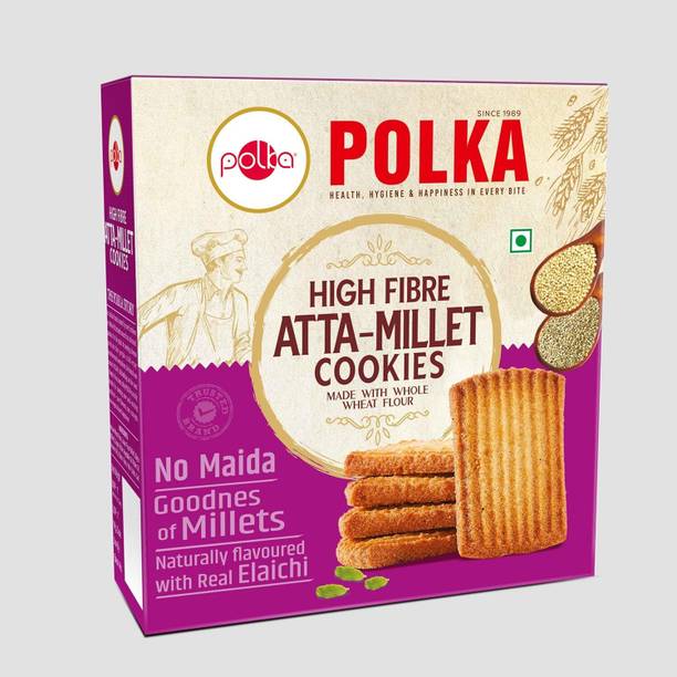 Polka HIgh Fibre Atta Cookies ,Health ,Hygiene and Happiness in every Bite ,Pack Of 1 ,400 Gm Cookies Biscuit