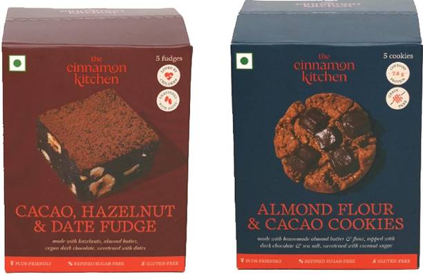 The Cinnamon Kitchen TCK Date & Hazelnut Fudge & Almond Flour Cacao Cookies 10 Pcs | Healthy Combo Bakery Biscuit
