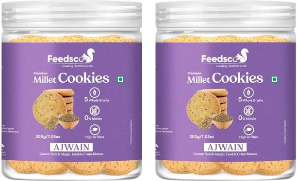 Feedsco Millet Ajwain Cookies Tasty & Healthy Snack- Natural Sweetness (Each Pack 200g) Cookies Biscuit