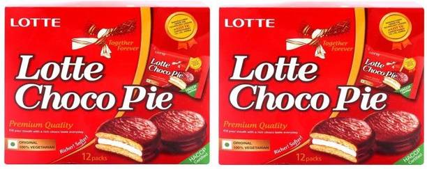 Lotte Chocopie-24 Pcs ( 300 GRAM X 2) Cookie Cake Biscuit