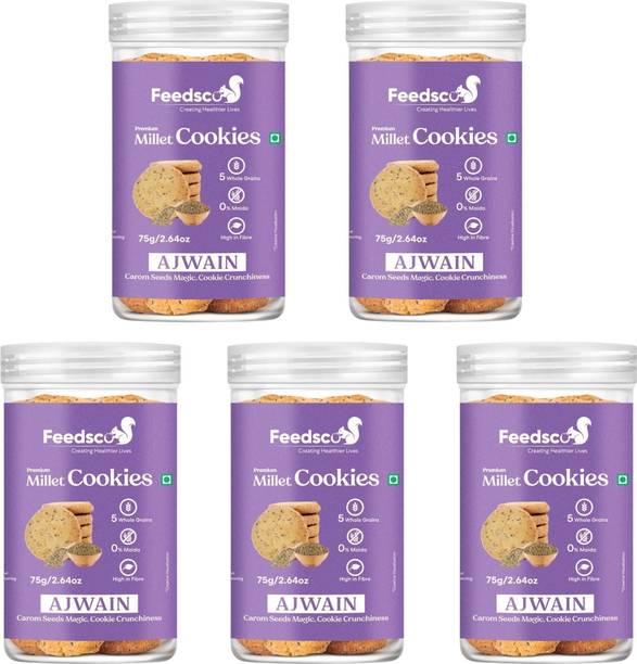 Feedsco Millet Ajwain Cookies Tasty & Healthy Snack- Natural Sweetness (Each Pack 75g) Cookies Biscuit