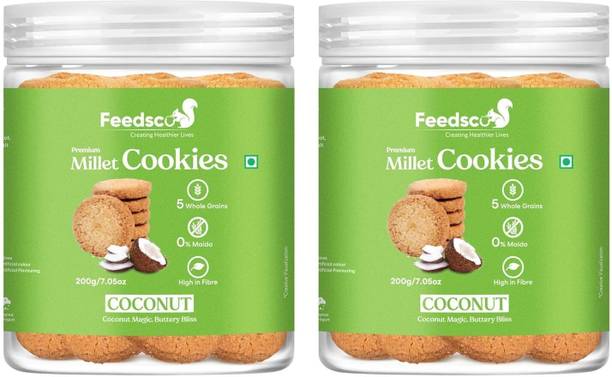 Feedsco Millet Coconut Cookies - Multigrain, Premium Healthy Snack (Each Pack 200g) Cookies Biscuit