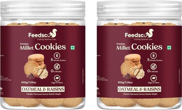 Feedsco Millet Oatmeal & Raisins Cookies - Multigrain, Premium Healthy (Each Pack 200g) Cookies Biscuit